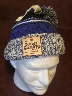 Sport-Tek Blue, Black & White Pom Beanie